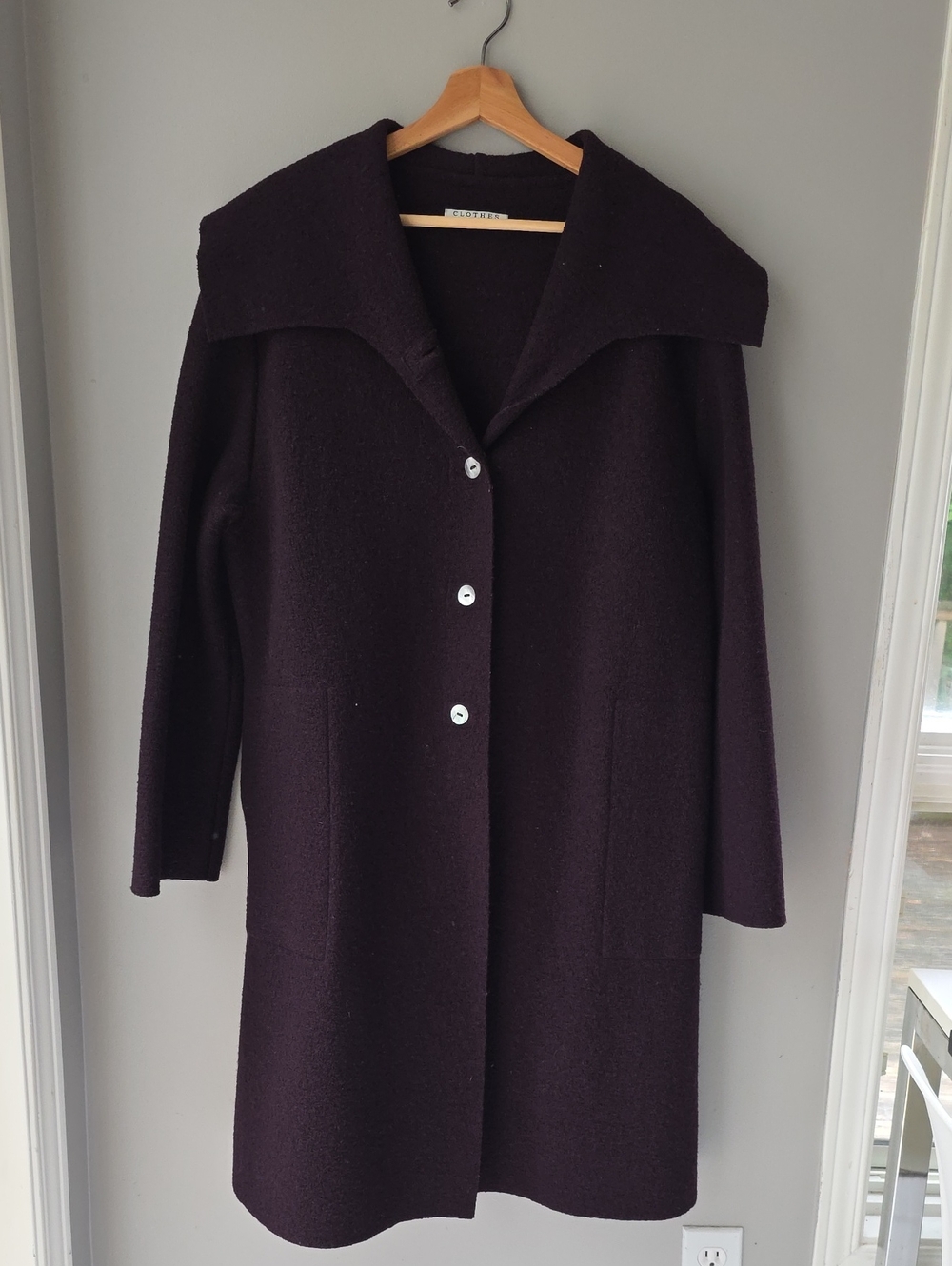 Muriel Dombret - Canadian Fashion Designer Wool Long Peacoat in Dark Plum